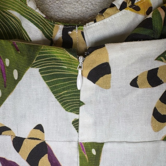 Farm Rio Linen Mini Dress Forest Stripe Tropical Print Ivory Ruffle Strap Sz XXS - Picture 11 of 12